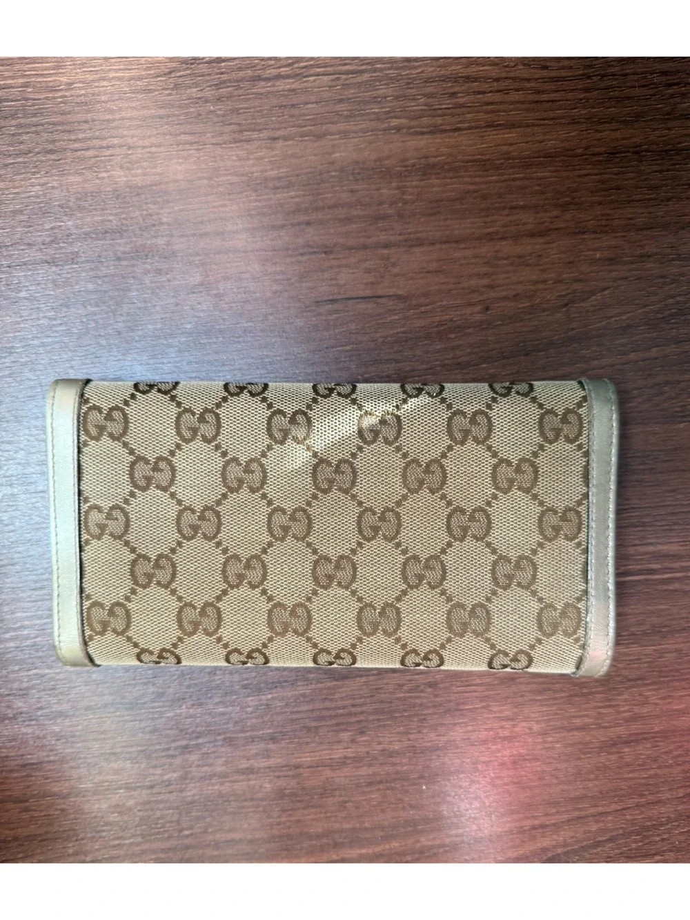 Gucci Monogram Canvas and Champagne Gold Leather Interlocking GG Long Wallet